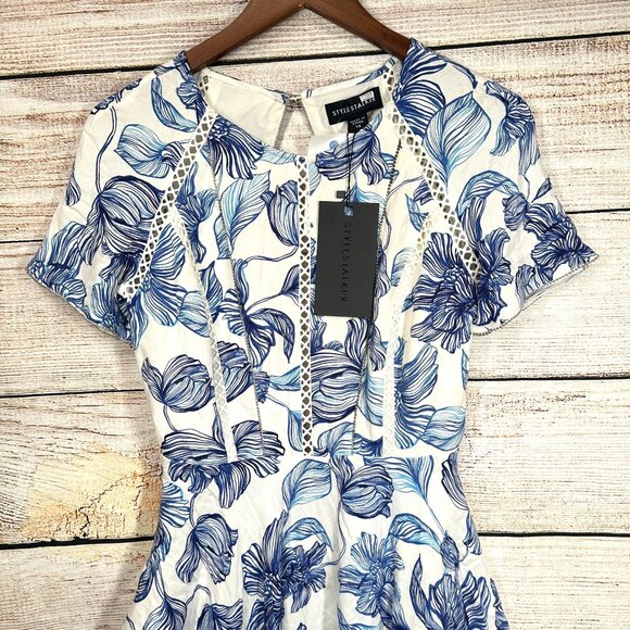 Stylestalker Womens Magnolia Floral Mini Dress Size XS Blue White Open Back NWT - Picture 5 of 15